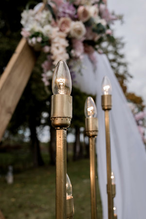 wedding decor with a light bulb. romantic atmosphereの写真素材