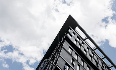 modern facade building. Architectural exterior detail of industrial office building.の写真素材