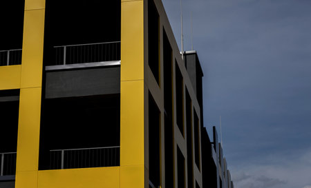 Modern office building with glass facade. glass wall of office building.の写真素材