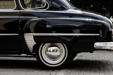 detail of a vintage car. retro car wheelの写真素材