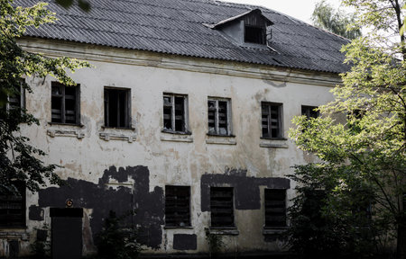 creepy old abandoned building. vintage architecture