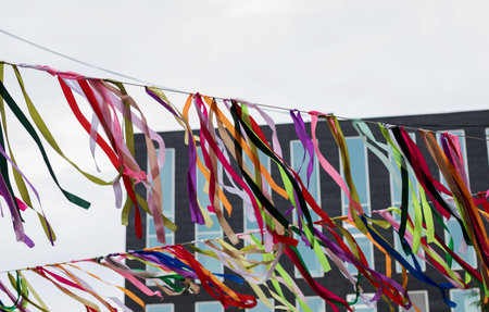 Multi-colored festive ribbons. abstract multicolored backdrop.の写真素材