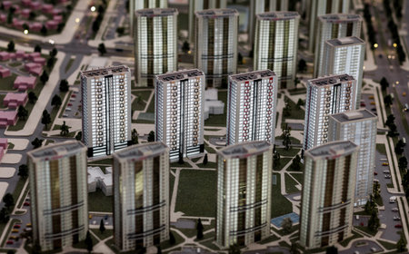 architectural model city. urban residential construction project.