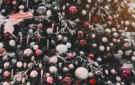 beautiful Christmas tree with lots of balls and decorationsの写真素材