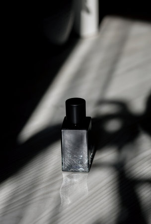 dark glass perfume bottle. men's fragranceの写真素材