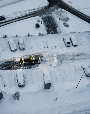 snow clearing. Tractor clears the way after heavy snowfall. Cleaning city street