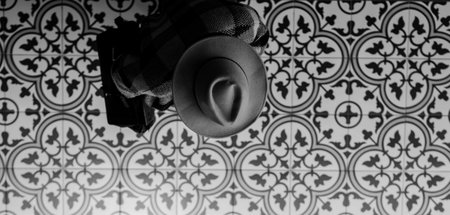 mysterious man in the hat. top view. copy of the spaceの写真素材