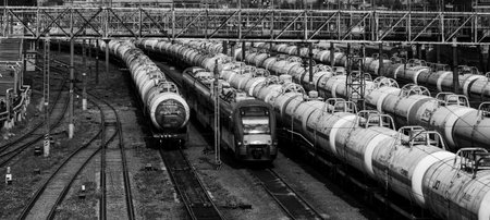 Minsk, Belarus, October 2022 - Freight Station with trains. energy crisis concept.