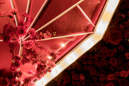 red artificial flowers decoration. valentine's dayの写真素材