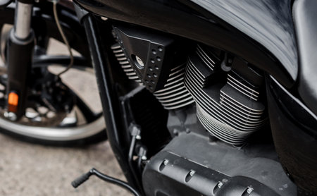 image of new motorcycle in shop. Motorcycles and accessories in modern motorcycles. biker stuffの写真素材