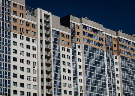 many windows of an apartment building. rental housing. mortgageの写真素材