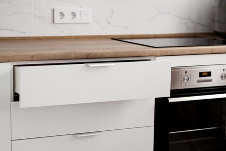 White empty classic kitchen. kitchen appliances. modern interiorの写真素材