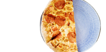 salami pizza pepperoni isolated on white background. top view. fast foodの写真素材