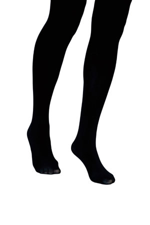 female legs in black tights on white background. black pantyhose. lady in nylonの写真素材