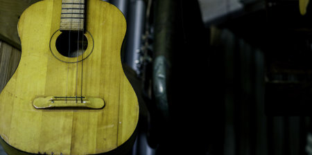 classical acoustic guitar. vintage musical instrumentの写真素材