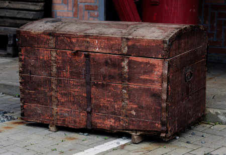 Old wooden chest. antique vintage chestの写真素材