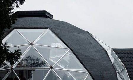 eco house in the form of a sphere. mobile home design. Outside spherical glamping architectureの写真素材