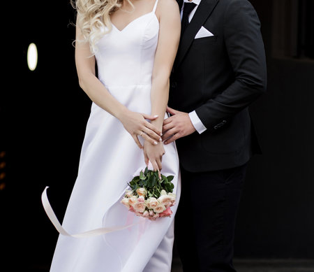happy wedding, bride and groom together. beautiful wedding coupleの写真素材