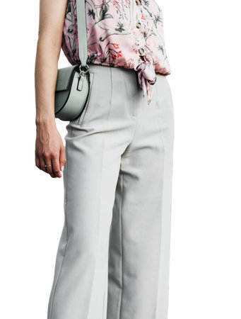 elegant business lady in blouse and pants isolated on white background. confident womanの写真素材