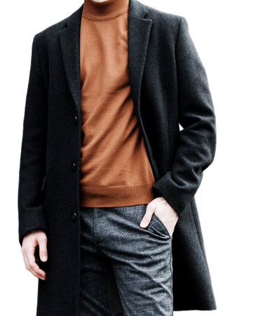 Fashion portrait of young businessman isolated on white background. Male model man in casual cloth suitの写真素材