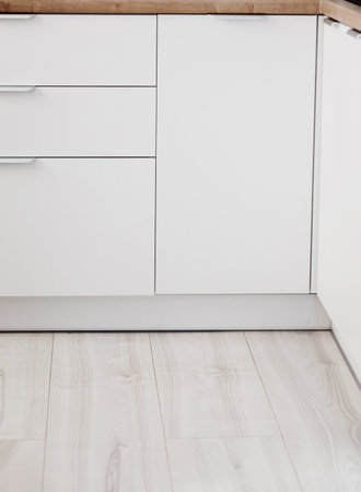 clean scandinavian kitchen interior. white elegant furnitureの写真素材