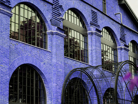 facade of a brick building. loft style. blue old building exteriorの写真素材