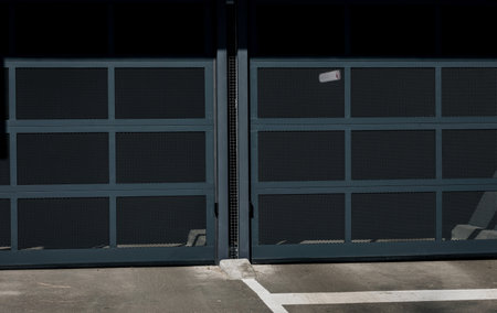 modern gate aluminum portal. Wide automatic sliding gate with remote controlの写真素材