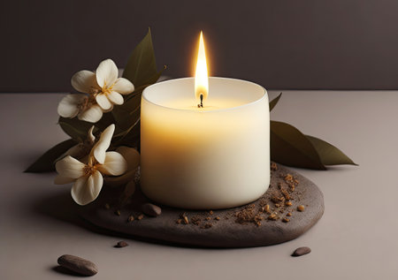 Beautiful spa composition with candles, petals. still life. zen atmosphere. Generative AIの素材