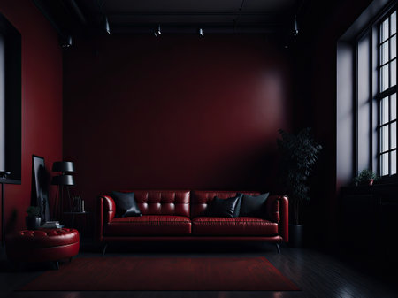 Loft interior mockup. stylish leather sofa in the apartment. comfortable living room. Generative AIの素材