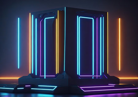 Multicolored neon lamps. abstract neon background. Generative AIの素材