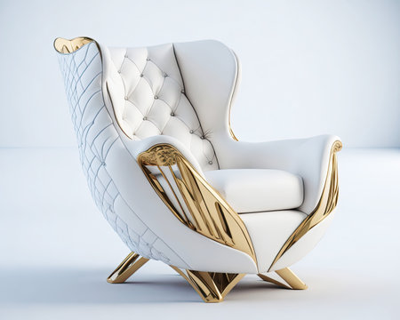 stylish white armchair with gold inserts. contemporary cozy furniture. Generative AIの素材