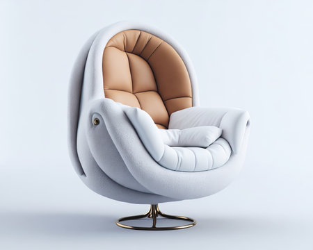 Cozy puffy armchair art deco style on metal legs on white background. comfortable design sofa. Generative AIの素材