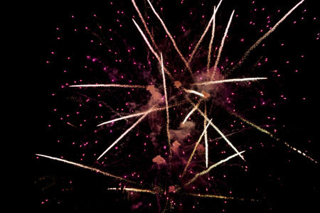 Fourth of July Fireworks. colorful fireworks on the black sky backgroundの写真素材