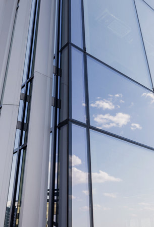 Fragment of glass and metal facade. commercial office buildings. Abstract modern business architecture.の写真素材