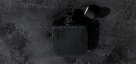 perfume bottle mockup. men perfume. top view. flat layの写真素材
