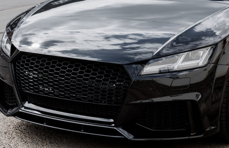 Modern car headlight close up. luxury supercar. new autoの写真素材