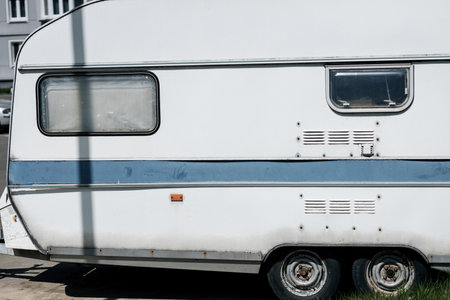 Family vacation travel RV. Old vintage Camperの写真素材