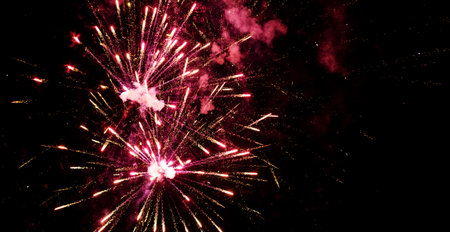 beautiful fireworks in the night sky. colorful pyrotechnicの写真素材