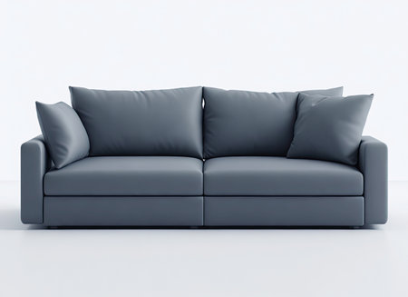 Modern scandinavian classic gray sofa with legs with pillows on isolated white background. Generative AIの素材