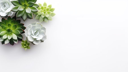 Set of succulents on white background. top view. copyspace. Generative AIの素材