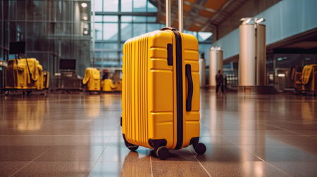 Yellow travel luggage in the airport. travel and vacation concept. Generative AIの素材