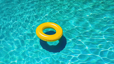 Vivid pool float, ring floating in a refreshing swimming pool. Generative AIの素材