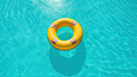 Yellow pool float, ring floating in a refreshing swimming pool. summer concept. Generative AIの素材