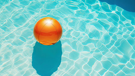 Colorful inflatable ball floating in swimming pool. Generative AIの素材