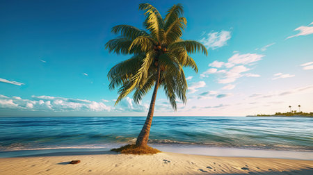 Beautiful tropical beach and coconut palm trees. Holiday and vacation concept. Generative AIの素材
