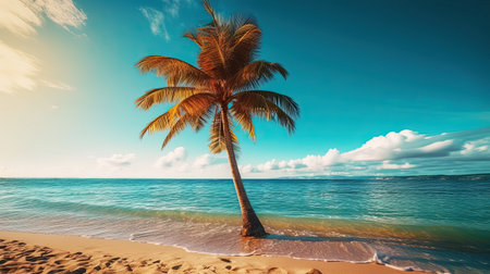 Palm tree on sandy beach. travel, summer, vacation and tropical beach concept. Generative AIの素材