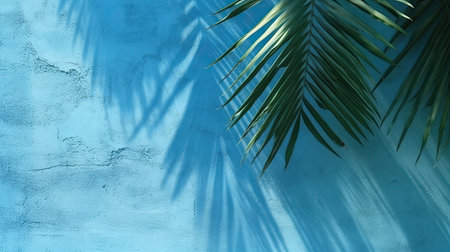 Abstract background of palm leaves and shadows on blue wall. Generative AIの素材
