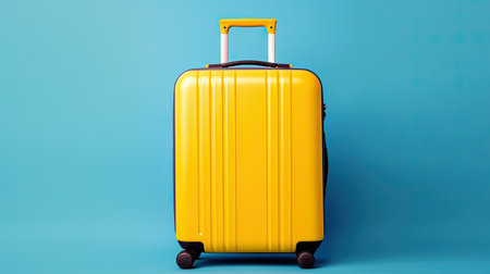 Yellow luggage ready for travel on blue background. journey concept. Generative AIの素材