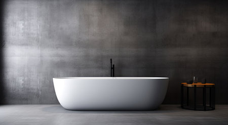 Modern ceramic bathtub on gray wall background. Generative AIの素材