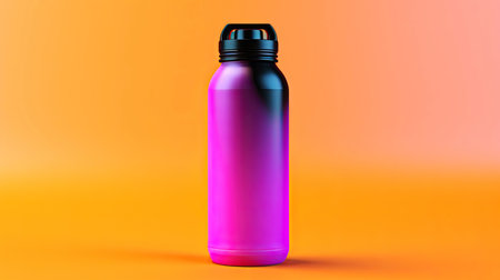 Close-up of reusable, steel thermo eco bottle for water on yellow background. Generative AIの素材